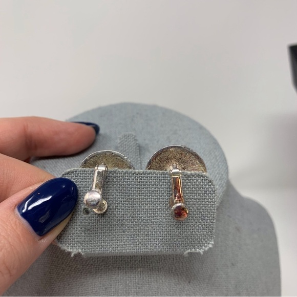 Vintage Silver Toned Screw Back Earrings Black Rope X Design - Picture 3 of 6